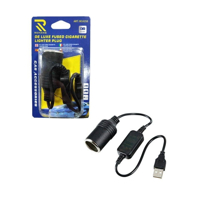 0111538-3 Rchang Μετασχηματιστής/Αντάπτορας Απο USB Σε Υποδοχή Με Φις Αναπτήρα 12-24V W14258 - De Luxe Fused Cigarette Lighter Plug - Image 1