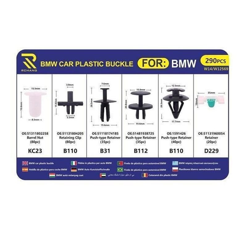 0111546 Rchang Σετ Πλαστικά Κλιπ Αυτοκινήτου για BMW 290τμx 6 Σχέδια W14/W12569 - BMW Car Plastic Buckle - Image 1