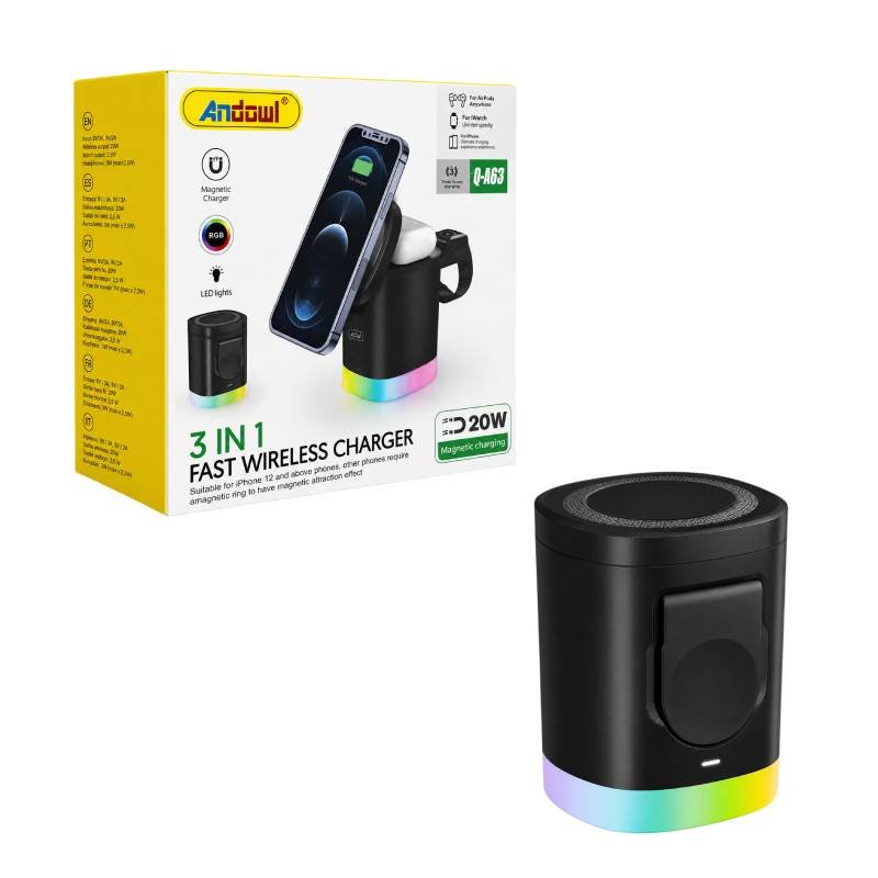 0751217 Andowl Φορτιστής Ασύρματης Φόρτισης 3 σε 1 MagSafe 20W Q-A63 - 3 in 1 Magnetic Fast Wireless Charger - Image 1