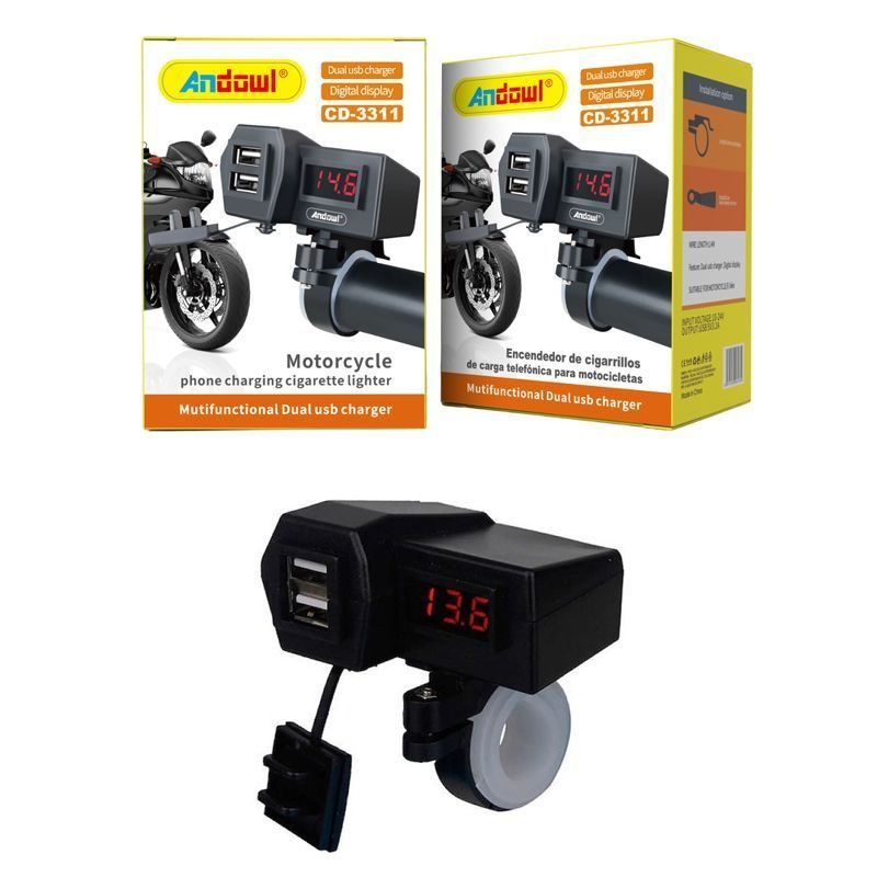 075694 Andowl Φορτιστής Μοτοσυκλέτας με Θύρες 2xUSB CD-3311 - Motorcycle Phone Charging Cigarette Lighter - Image 1