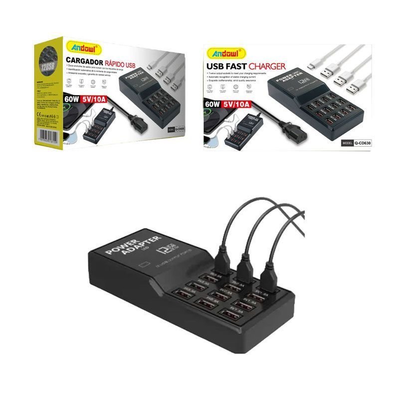 075761-3 Andowl Βάση Φόρτισης με 12 Θύρες USB-A 60W σε Μαύρο χρώμα Q-CD630 - USB Fast Charger - Image 1