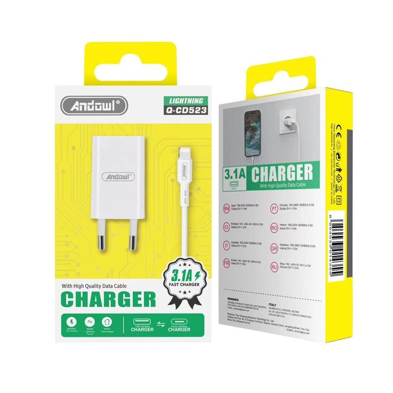 075791 Andowl Φορτιστής με καλώδιο Lightning 1.5A Q-CD523 - Charger - Image 1