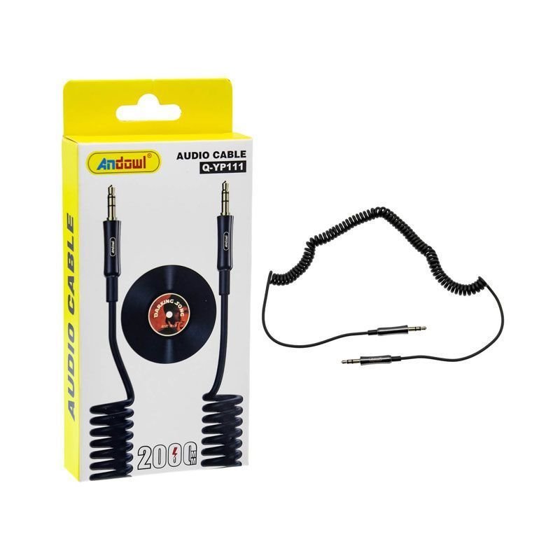 217774 Andowl Καλώδιο Ήχου 3.5mm Jack Αρσενικό σε 3.5mm Jack Αρσενικό Σπιράλ Μαύρο 2m Q-YP111 - Audio Cable - Image 1